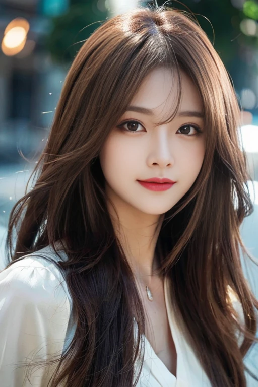 brown hair, floating hair, big hair, expressive hair, shiny hair, medium hair, halo, aqua eyes, solid circle eyes, longeyelashes, light smile, Surrealism, cinematic lighting, first-person view, anatomically correct, masterpiece, accurate, best quality, highres, super detail