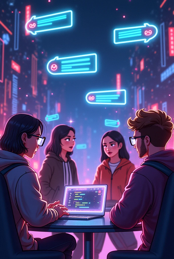 elements that evoke the internet and connections, computer and discord chat conversation