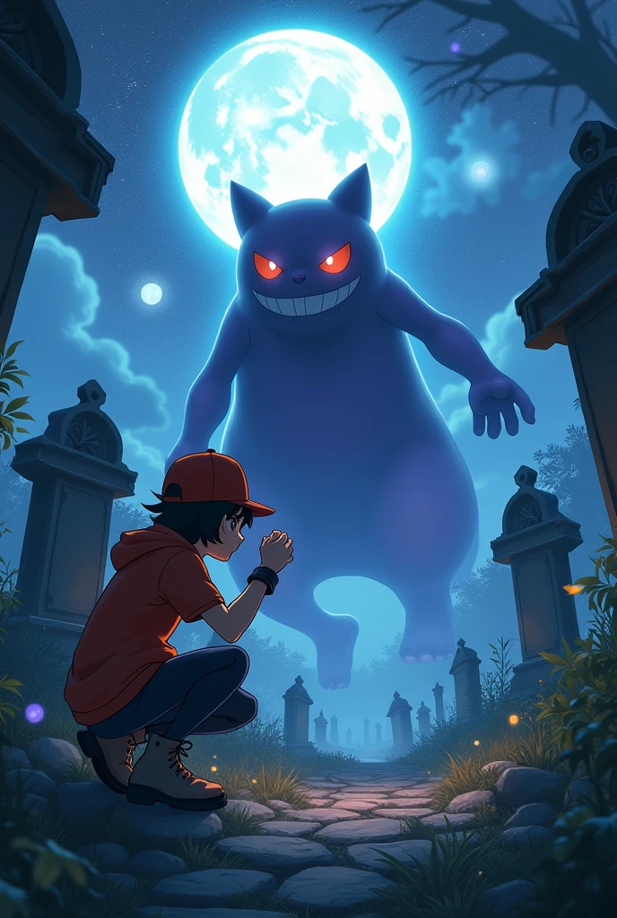 a hyperrealistic photo of a pokemon trainer trying to catch a gengar