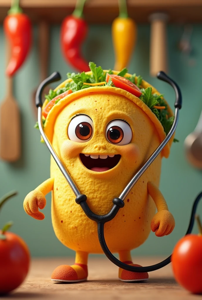 A happy taco with a stethoscope