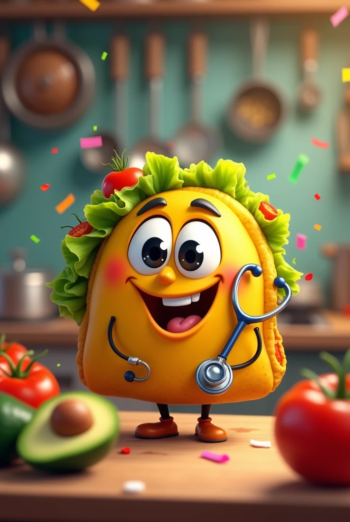 A happy taco with a stethoscope