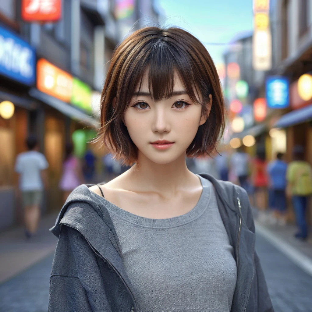 cute young japanese girl, , short hair, fashionable casual clothes, yuri couple, date, city street, best quality, 8k, highres, masterpiece, ultra-detailed, realistic, photorealistic, photo-realistic, HDR, UHD, studio lighting, ultra-fine painting, sharp focus, physically-based rendering, extreme detail description, professional, vivid colors, bokeh, portraits, anime