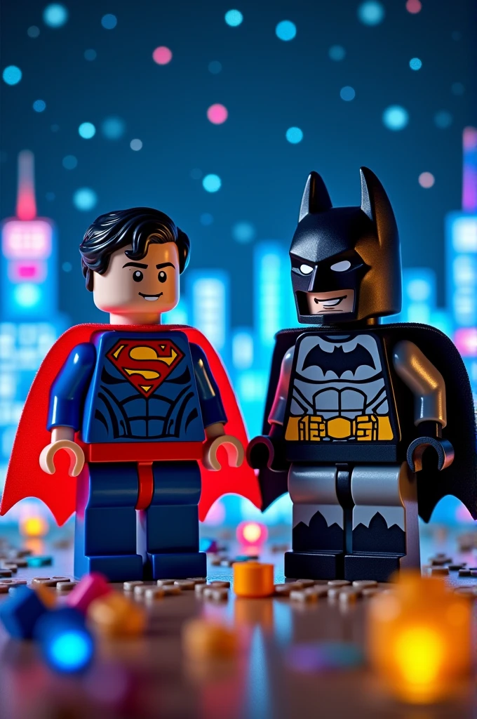 Superman and Batman in lego art, night