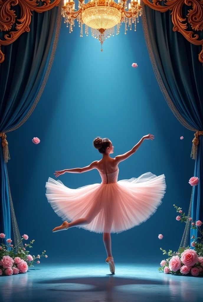 create a visual identity for a ballet show called "Mompê en France" with the main colors light pink and royal blue