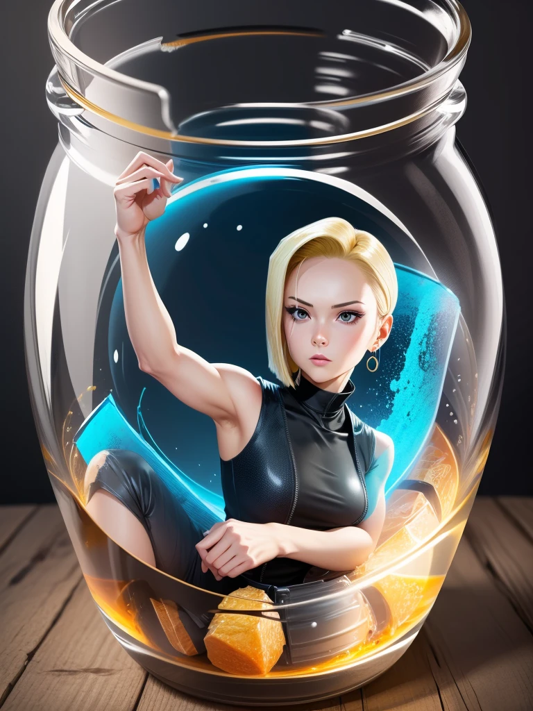 Android 18, her head in jar,and her body on the fooor,