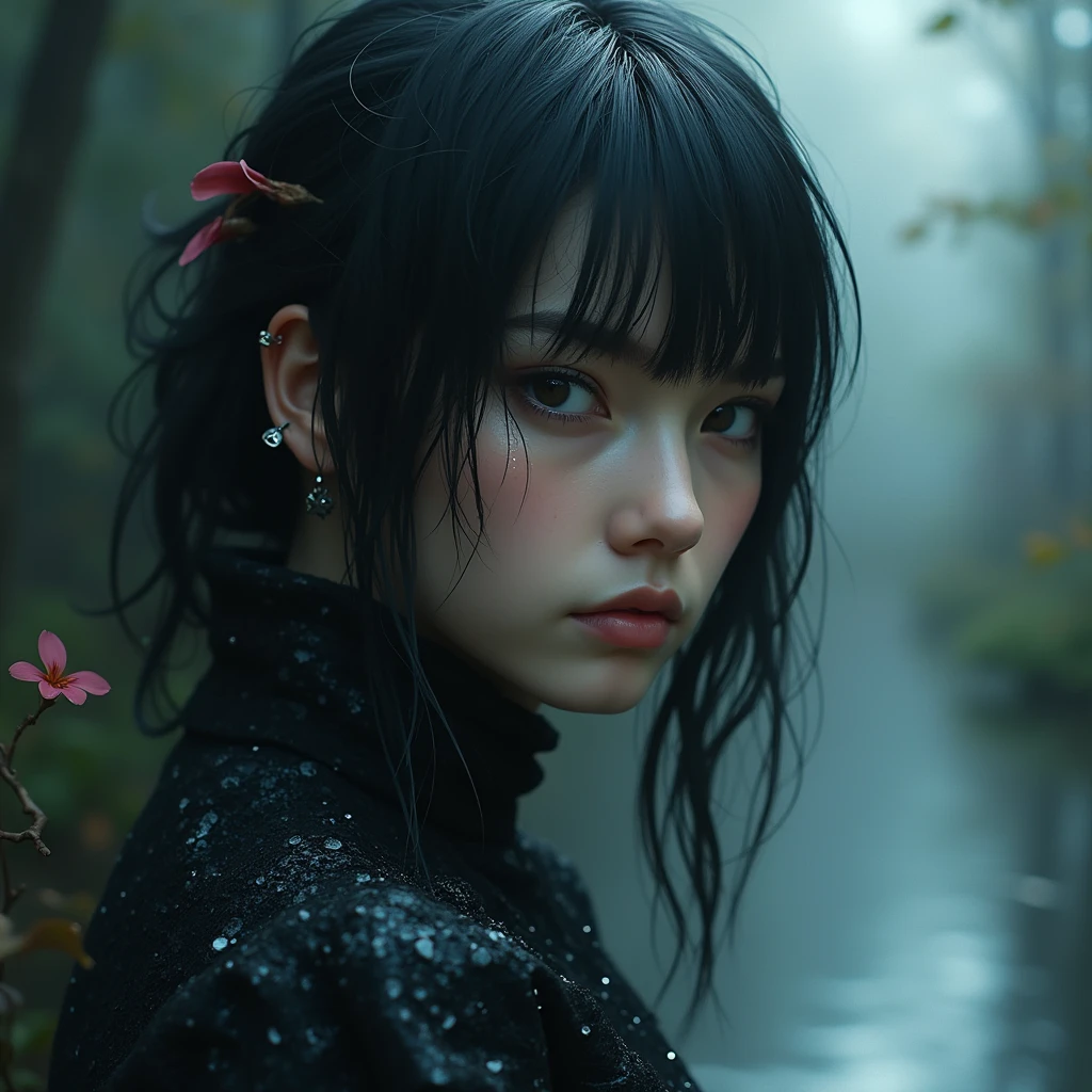 realistic gothic digital art portrait with water