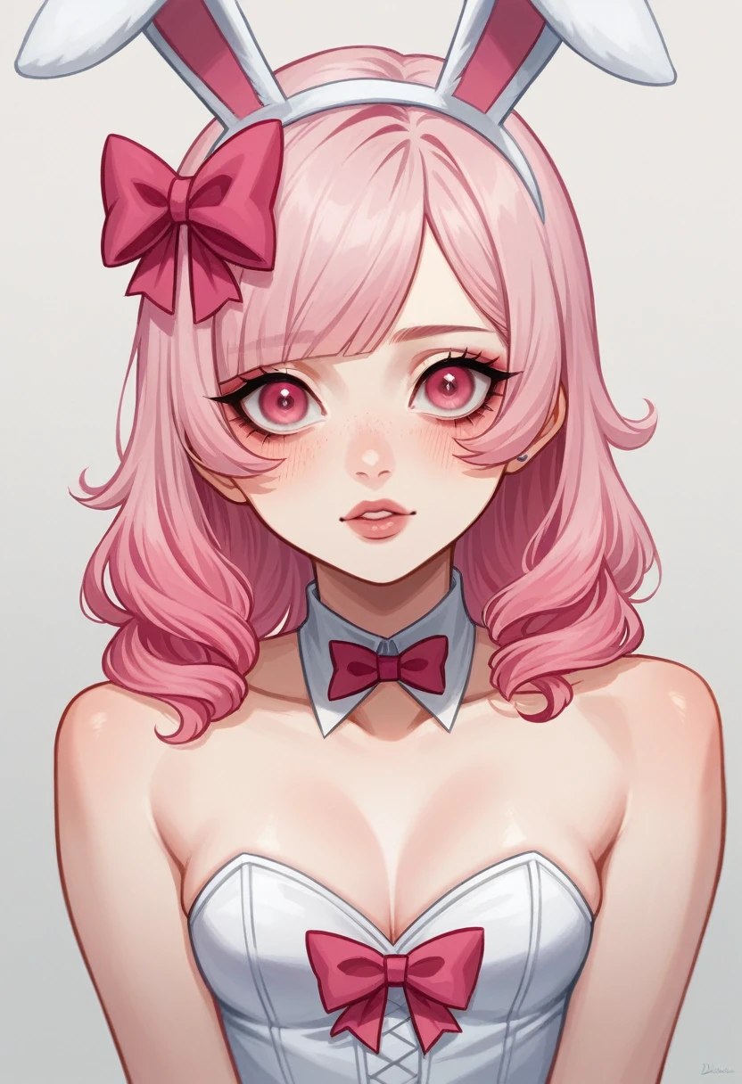 Emily Ortiz,There is a girl with long hair,Open and closed squat position,Bunny ears and pink bow, with cat ears, with bunny ears, lalisa manobal, Beautiful Delfina, Lalisa Manoban em blackpink, detailed short hair,colored hair color、slightly droopy eyes, very beautiful fluffy kitten, young pale and beautiful asian face, ulzzangs, wearing pink hair bow, retrato de Jossi de Blackpin
