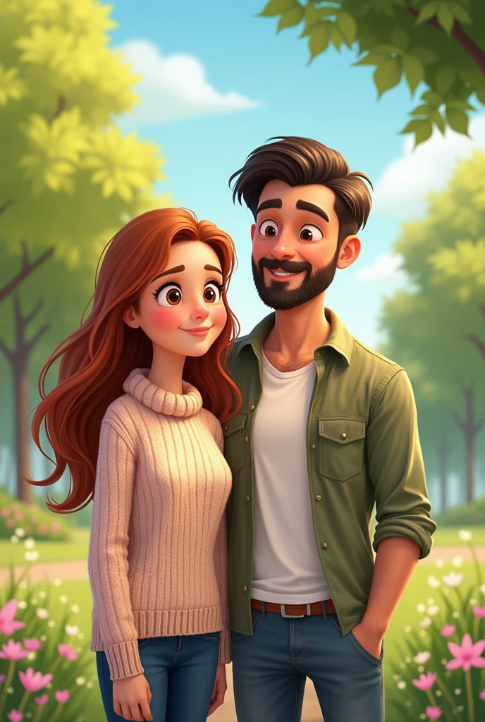 Animated character mother and father, you see them from the front, a bit more realistic