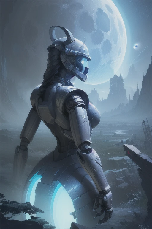 (Masterpiece, Best Quality:1.4), (Highres), (Hyper Detailed:1.4), (Digital Art:1.2), 4K,
Outdoors, (Space:1.2), (On Moon:1.2),
1Girl, Solo, Standing, (Robot:1.2), (Upper Body:1.2), From Behind, Looking Back, Looking at Viewer,
(Curvy:1.4), Huge Ass,
(Mechanical Arms:1.4), Mechanical Legs, Huge Pauldrons, Mechanical Parts, (Black Visor:1.2), (Helmet:1.4),