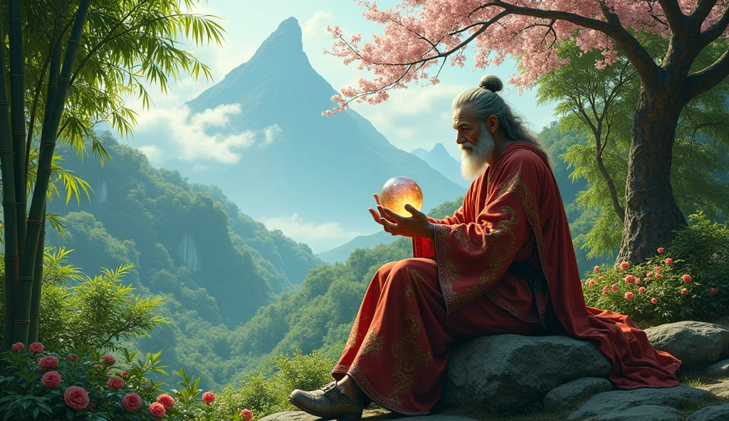 Michel Nostradamus sitting in the middle of Asian nature