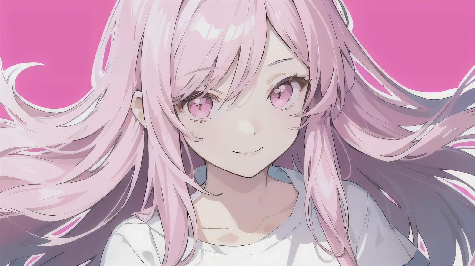 masterpiece, best quality, solo, 1girl, happy smile, (pink long hair, layered hair) and (pink eyes), (summer casual and cute clothes), close up, (((bold outline))), Vector art, (no background)