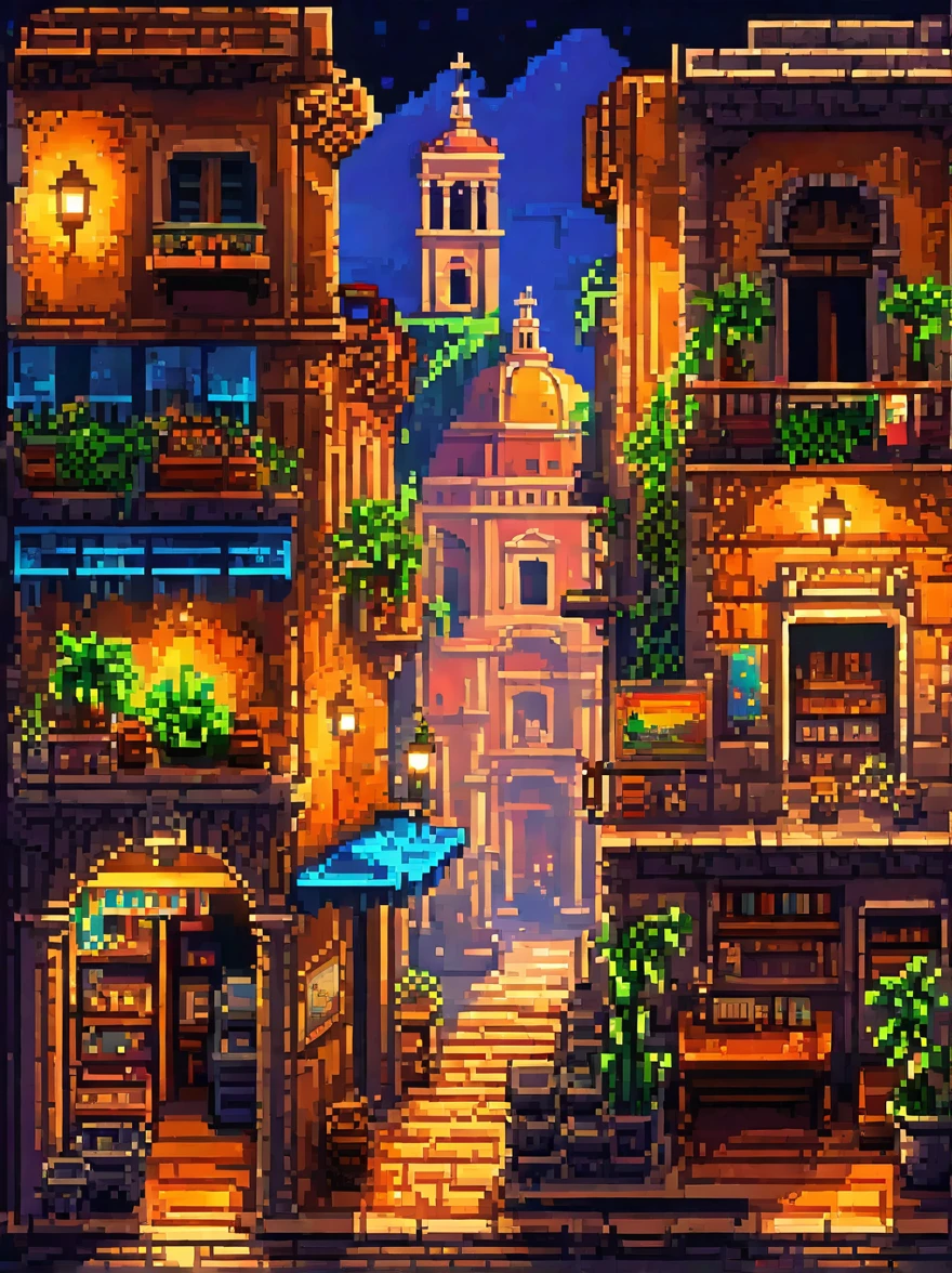 retro vintage game, classic 8-bit pixelated , Roma antiga, video game, noite, Thu, detailed pixel art, detailed environmental elements, highly detailed pixel city design, beautiful vivid colors, Immersive atmosphere, small details, nostalgia, (best qualityer, swirly vibrant colors, 8k, high resolution, work of art:1.2),ultra detali,(realisitic,photorealisitic,photo-realisitic:1.4),studio lighting,extremely detailed pixel art,extremly detailed face and eyes,extremely detailed pixel textures,incredibly intricate pixel-level detail,striking colors,swirly vibrant colors,lush pixel environment