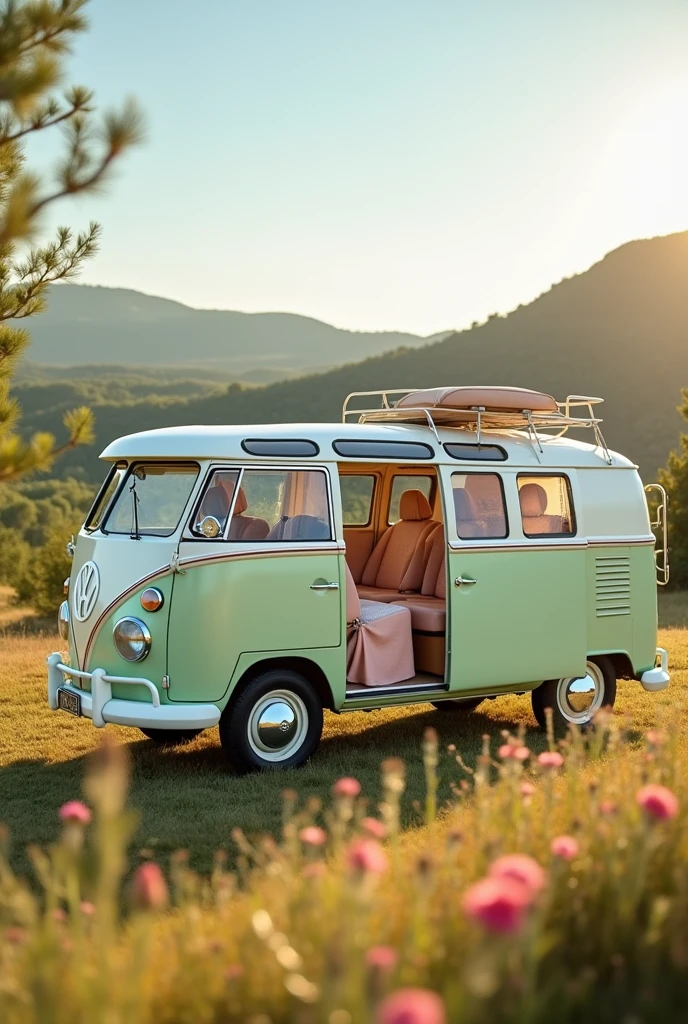 Kombi with pastel tones, Different model from the traditional
With cozy interior, family atmosphere, model with more safety 


