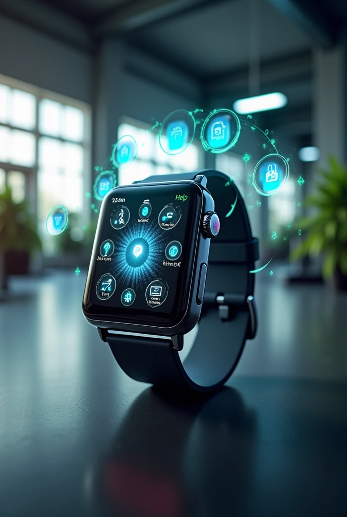 Make a nutritional smartwatch with a mini hologram that shows 5 apps with exercise functions, help, pest control, allergy alerts and diet creation