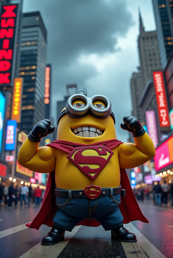 A very muscular minion raiding Spiderman's cities