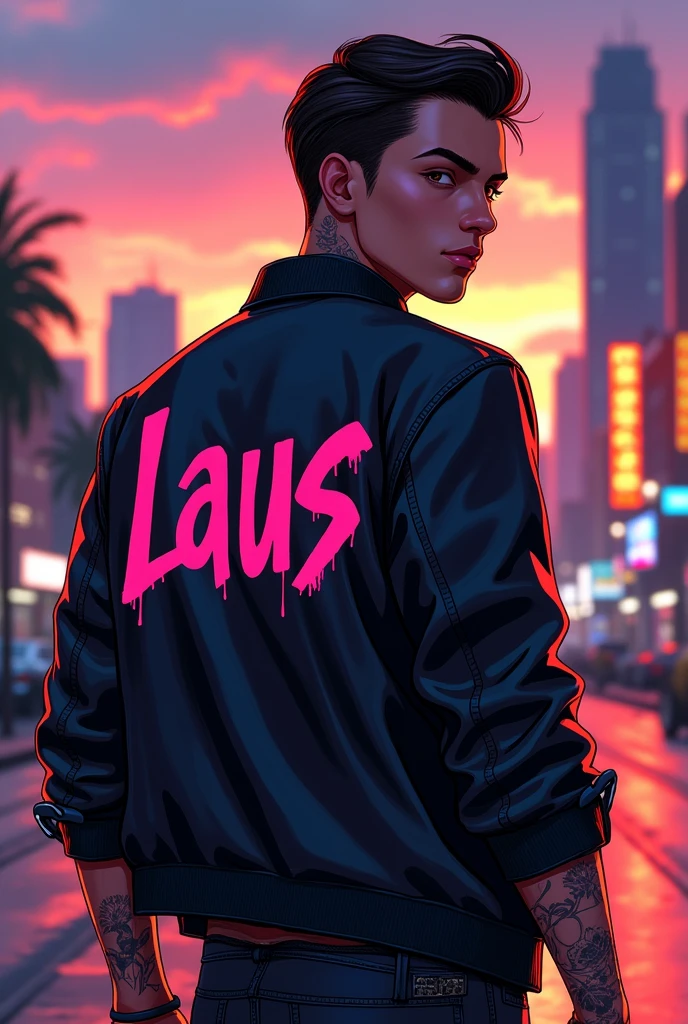Profile picture, GTA RP character with the word "Laus" written on their clothes