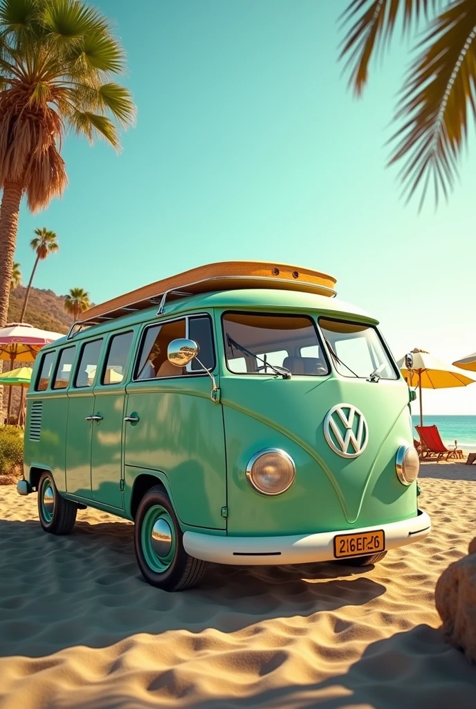 Modern Kombi with pastel green color that evokes nostalgia, launch 2025, front engine with a longer front, with cozy interior, leather seats, modern panel