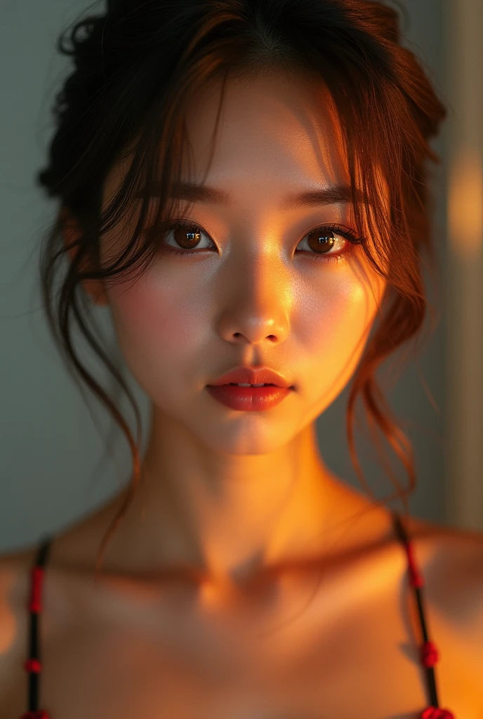 Dressed, (photo Realistic:1.4), (hyper Realistic:1.4), (Realistic:1.3), (Smoother lighting:1.05), (Improving the lighting quality of movies:0.9), 32K, One girl,, Realistic lighting, Backlight, Light on the face, Ray-tracing, (Bright light:1.2), (Improvement of quality:1.4), (Highest Quality Real Texture Skins:1.4), finely detailed eye, Detailed painted face, finely quality eye, (Tired, sleepy and satisfied:0.0), ((Face close-up)), bikini, Korean, (Enhance the mood of your body line:1.1), (Enhances the beauty of skin texture:1.1), (pink_compensate:1.3, eyeliner:1.22), デジタルレンダリングによる女性のeyeのクローズアップ, (perfect dark eyehadows:1.25), (detailed compensate on eye:1.2), iridescent eye, with professional compensate, (eyehadow:1.26), vibrant eye:1.2, ((Glamour, Paparazzi take pictures of her), (nude), Attention to detail, double eyelid, Wear off-the-shoulder tops, Full Body Lesbian，((White shorthair)), ((brown_eye)), 16K, Ultra-high resolution, Very detailed, Volumetric, warm lighting,