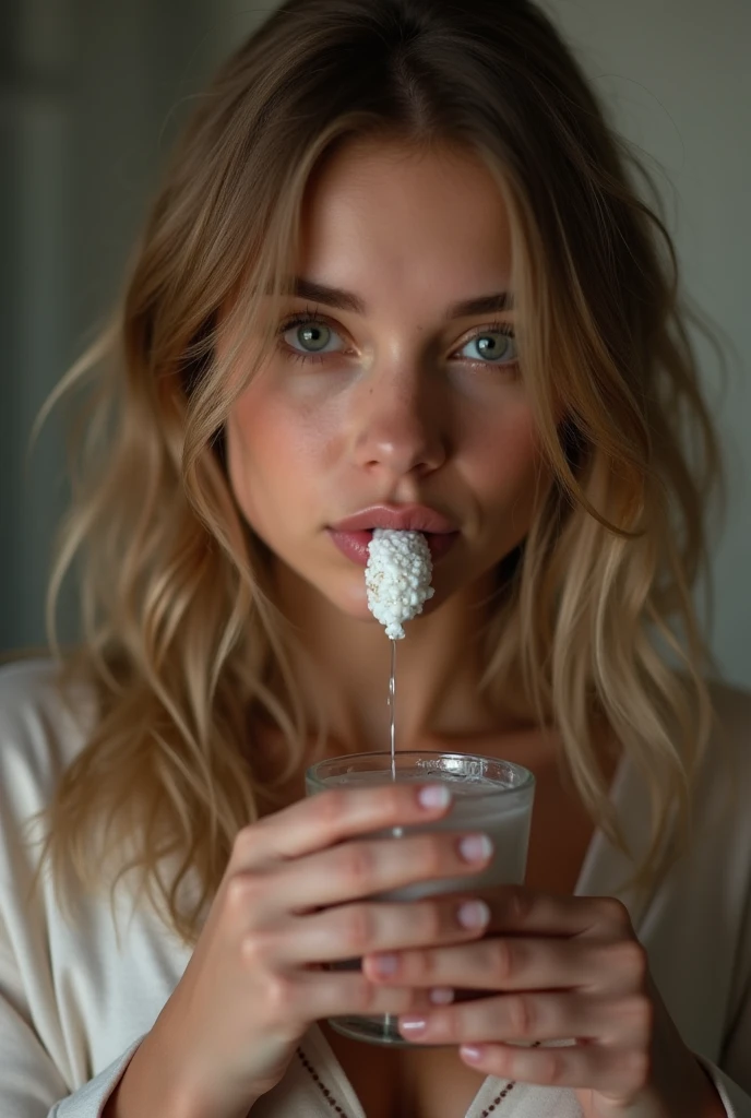 a girl is drinking sperm big dick