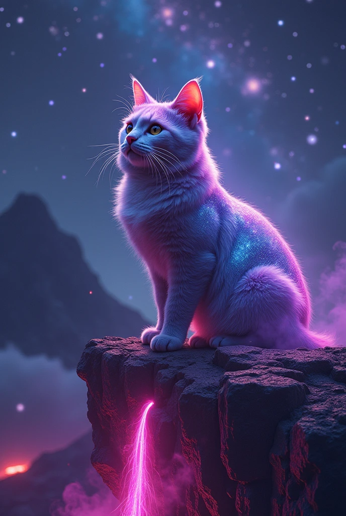 Galactic Cat on a volcano with purple lava