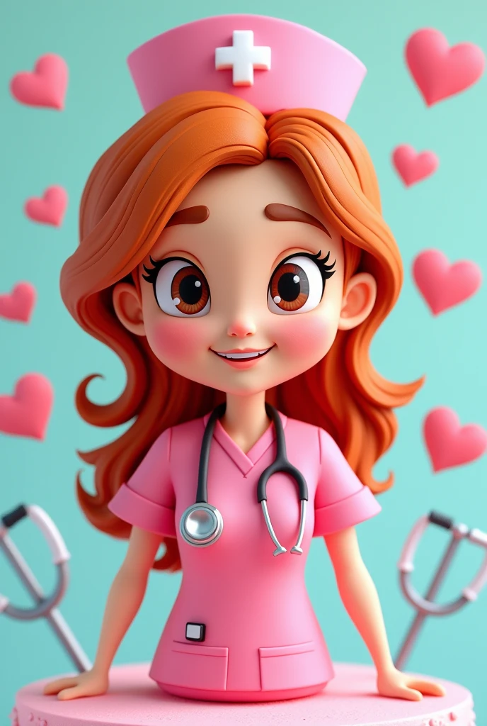 Cake topper theme nursing with the name Adriele a cartoon nurse with pink clothes and reddish-golden hair and brown eyes. I want separately to print and cut 