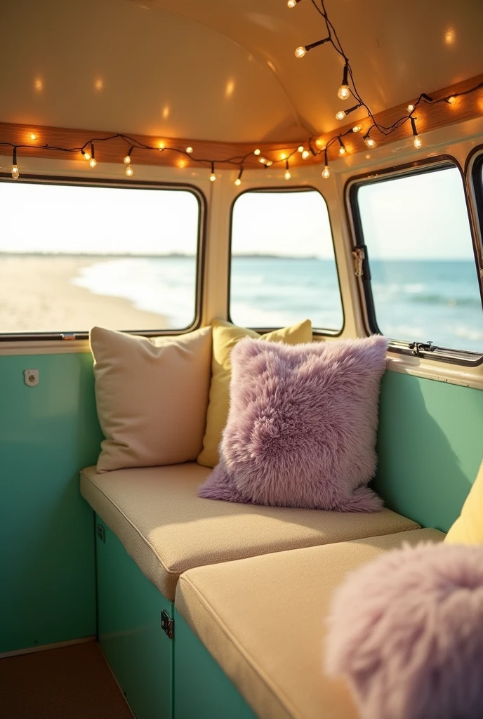 Kombi advertisement with pastel tones and a cozy interior