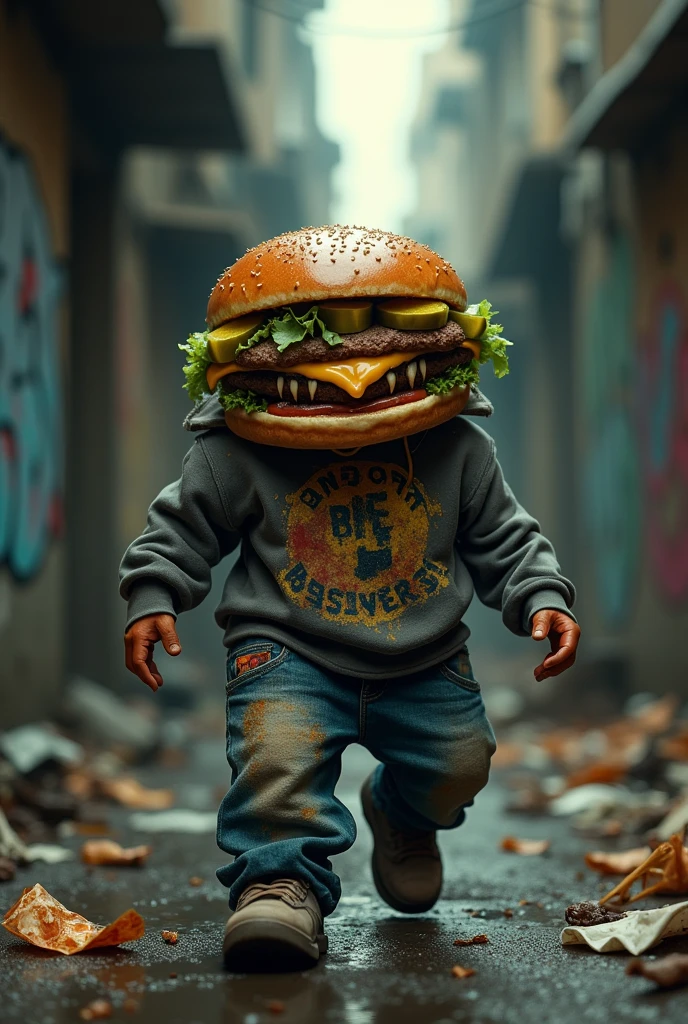 Murderous hamburger with street clothes