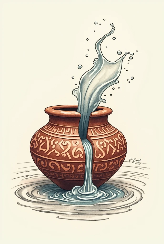 an overflowing clay pot spilling water sketch for tattoo

