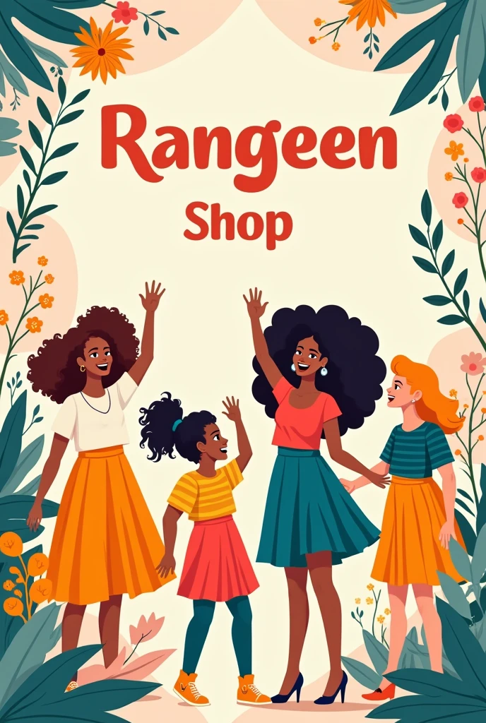 Make a poster of rangeen Shop name of kids and ladies wear in rectangle shape