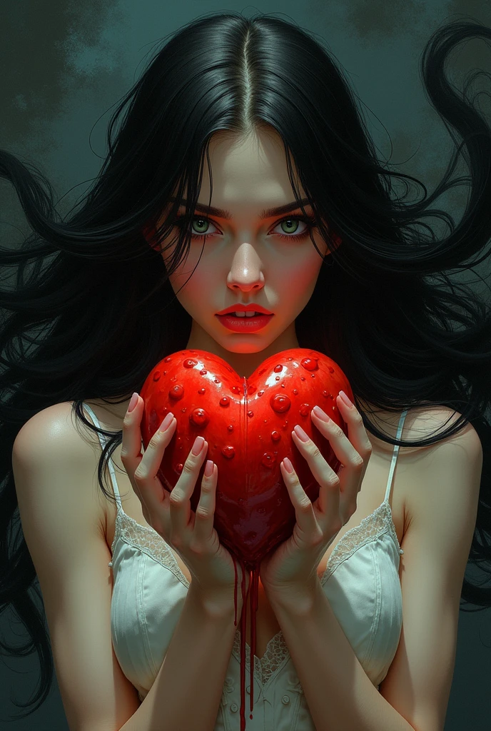Drawing of a human heart being crushed in a woman's hand