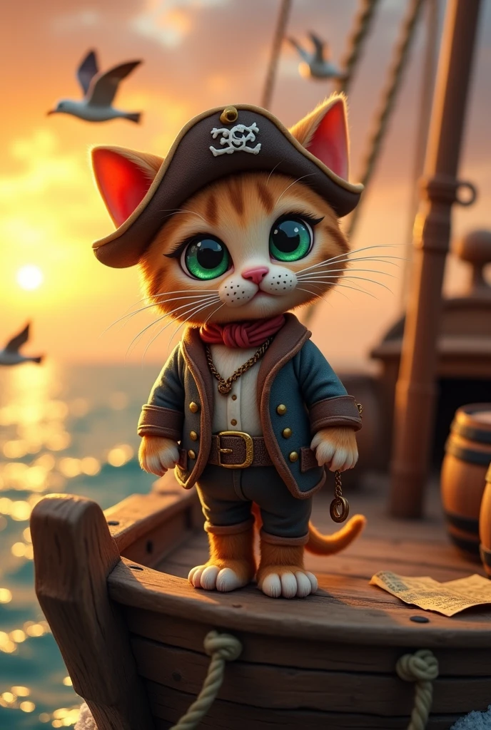 Clay kitten dressed as a pirate