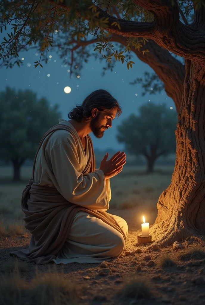 Jesus praying on his knees