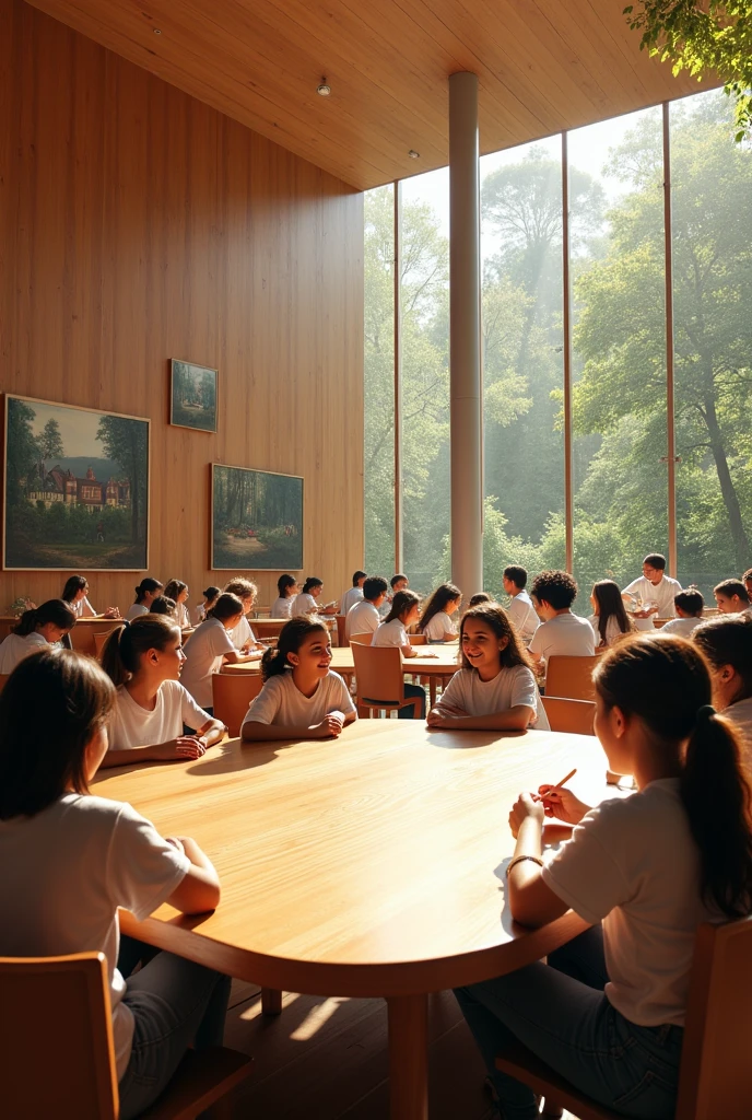 theoretical classrooms that generate sensations of freedom, with wooden architecture, with students