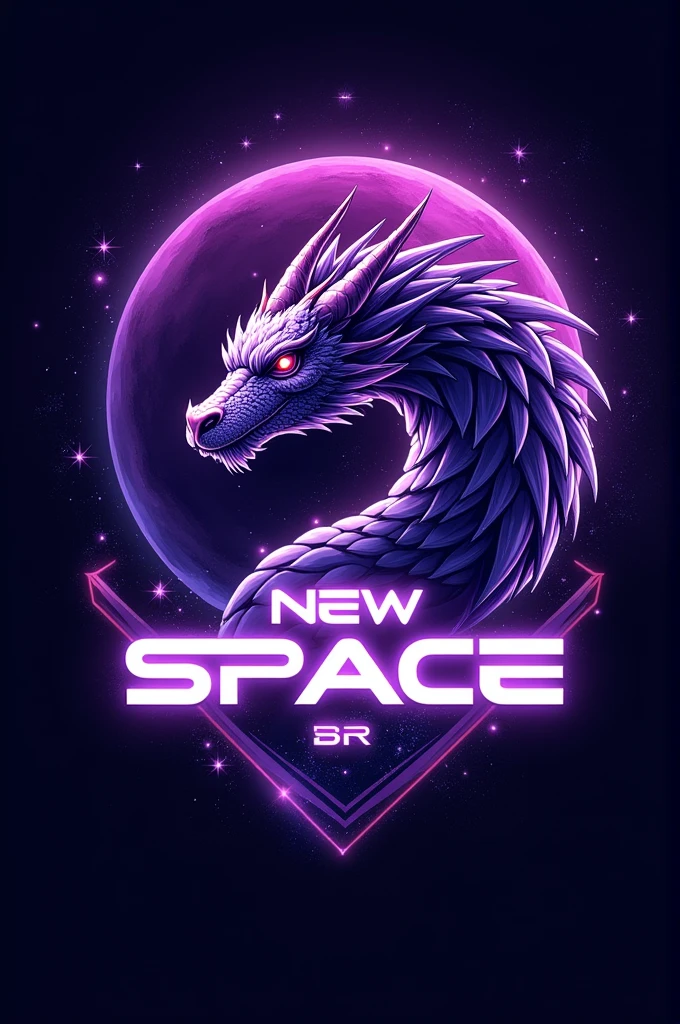 Create me a logo for my team,With a purple dragon,And with the details of the space,In the middle I want a very prominent name written NEW SPACE BR