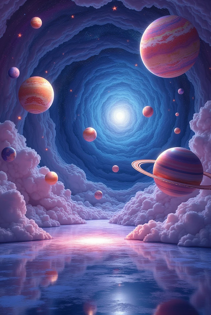 A room that looks like a galaxy with planets 
