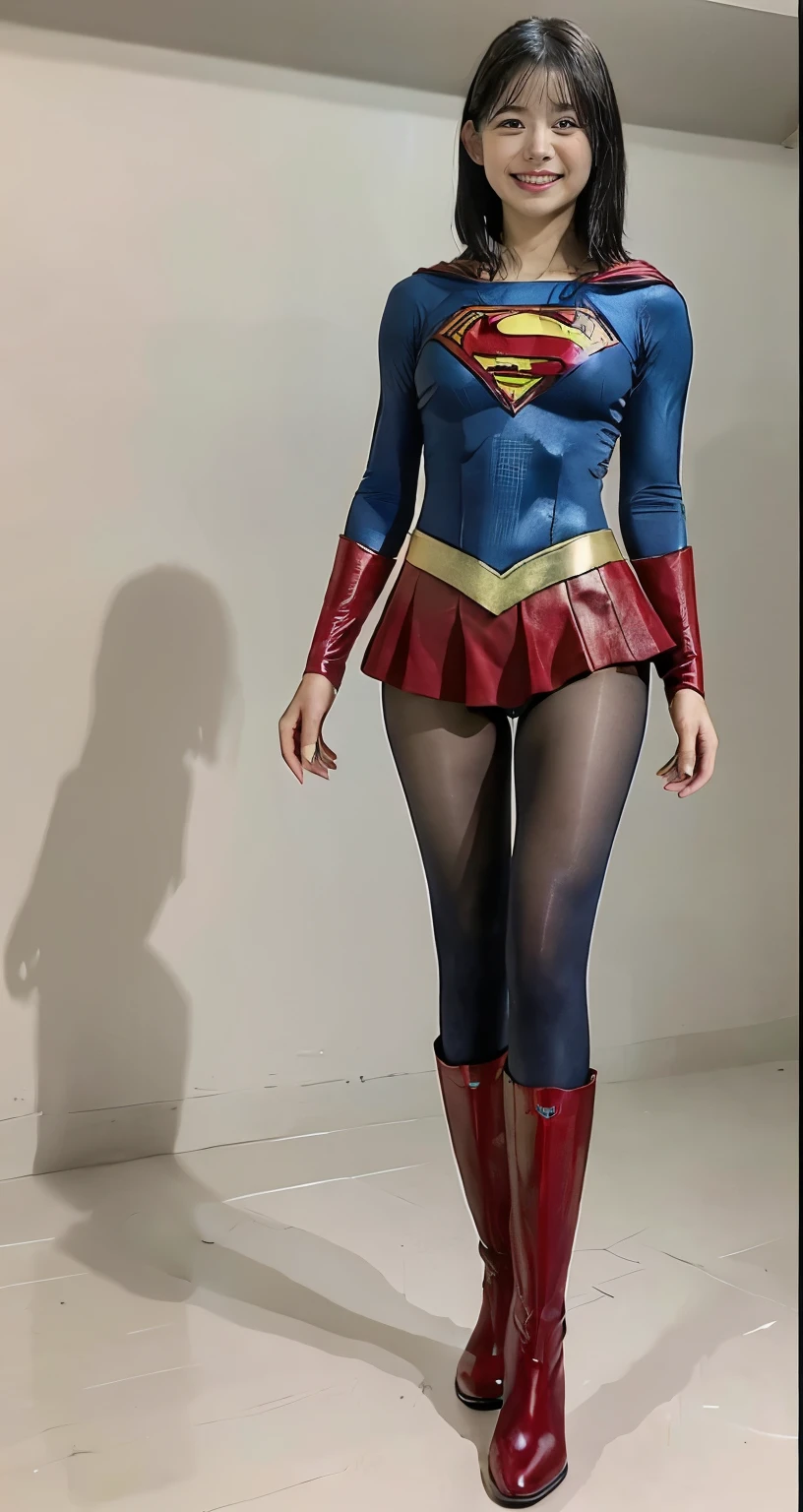 No background、(((Beautiful legs in black tights.)))、(((Legally express the beauty of your smile)))、((((Make the most of your original images)))、(((Supergirl Costume)))、(((Beautiful short bob hair)))、(((suffering)))、(((Please wear black tights....、Wear red boots)))、((Best image quality、8k))、((Highest quality、8k、masterpiece:1.3))、(((Preserve background )))、Sharp focus:1.2、Beautiful woman with perfect figure:1.4、Slim Abs:1.2、Wet body:1.5、Highly detailed face and skin texture、8k