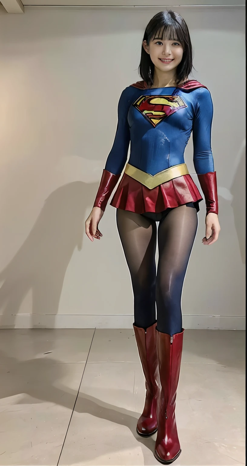 No background、(((Beautiful legs in black tights.)))、(((Legally express the beauty of your smile)))、((((Make the most of your original images)))、(((Supergirl Costume)))、(((Beautiful short bob hair)))、(((suffering)))、(((Please wear black tights....、Wear red boots)))、((Best image quality、8k))、((Highest quality、8k、masterpiece:1.3))、(((Preserve background )))、Sharp focus:1.2、Beautiful woman with perfect figure:1.4、Slim Abs:1.2、Wet body:1.5、Highly detailed face and skin texture、8k