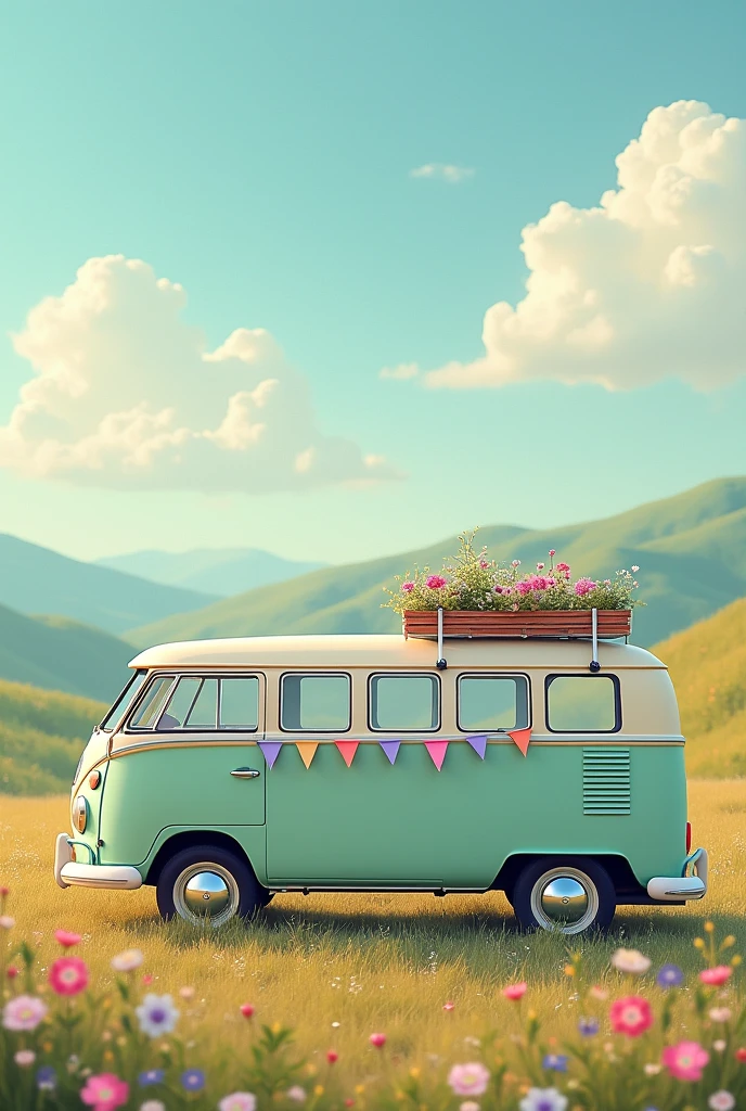 Outdoor of the van with pastel tones