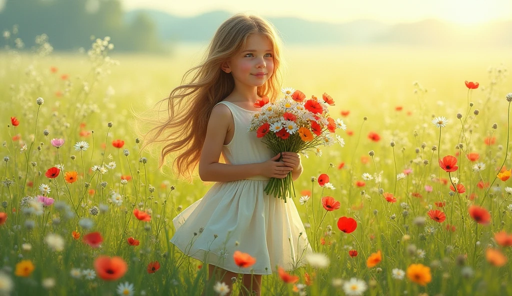 Cindy&#39;impression, dreamy, Field, girl holding flowers, Looks cool, 