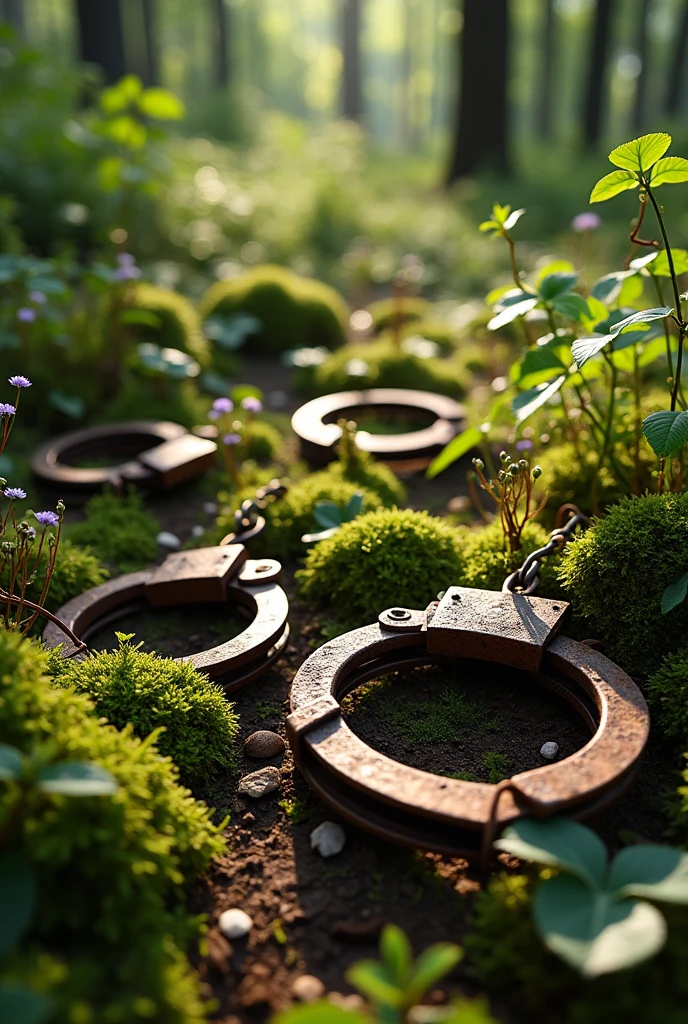 Handcuffs broken on the ground taken by nature