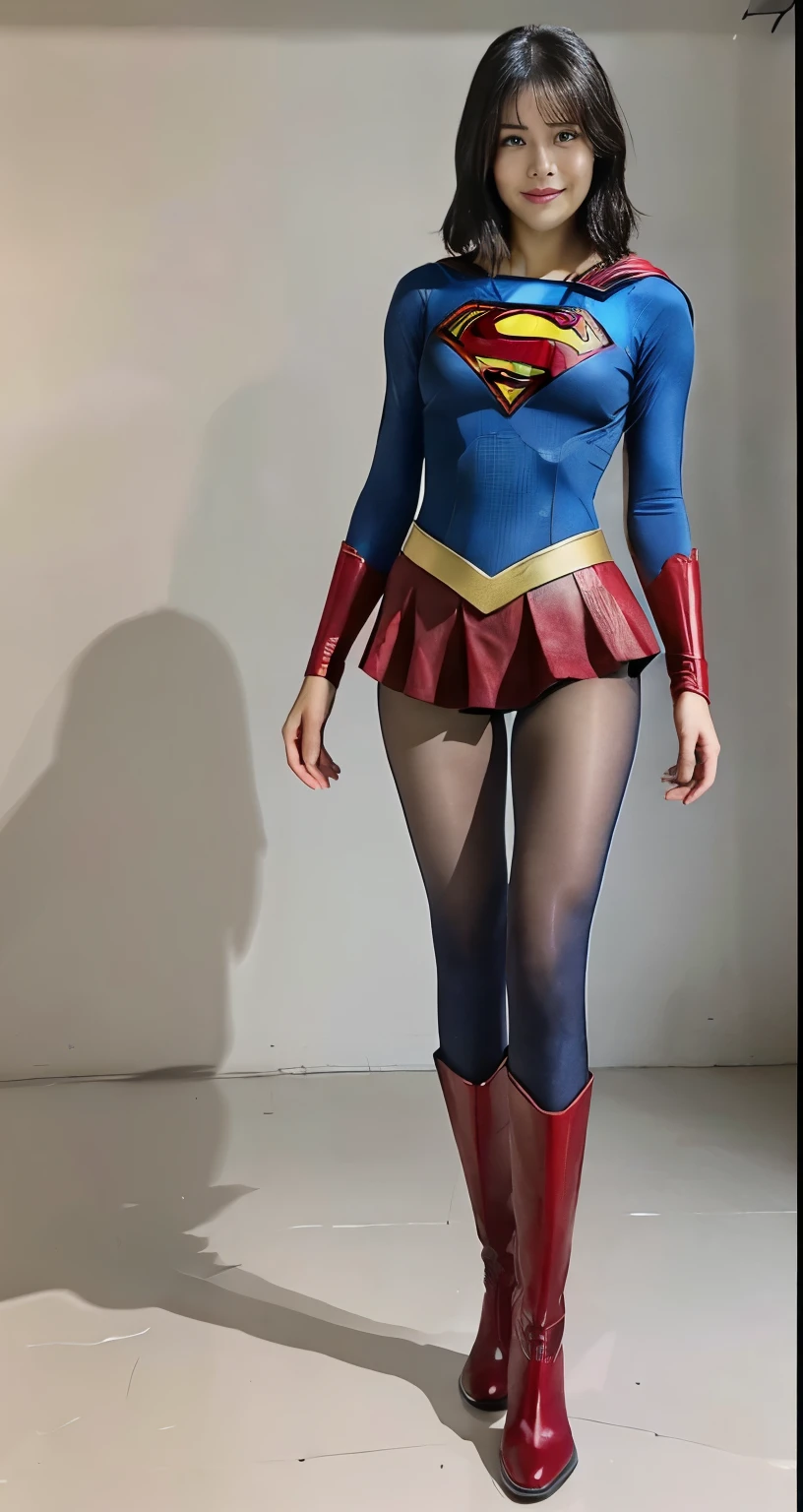 No background、(((Beautiful legs in black tights.)))、(((Legally express the beauty of your smile)))、((((Make the most of your original images)))、(((Supergirl Costume)))、(((Beautiful short bob hair)))、(((suffering)))、(((Please wear black tights....、Wear red boots)))、((Best image quality、8k))、((Highest quality、8k、masterpiece:1.3))、(((Preserve background )))、Sharp focus:1.2、Beautiful woman with perfect figure:1.4、Slim Abs:1.2、Wet body:1.5、Highly detailed face and skin texture、8k