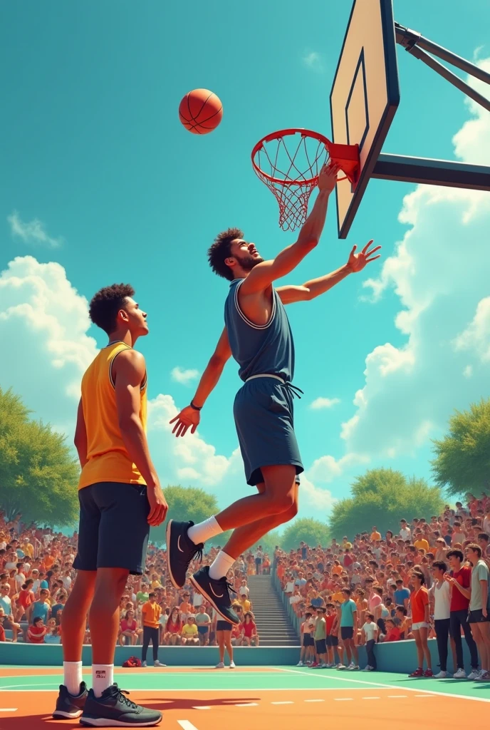 The college student's male god is playing basketball.