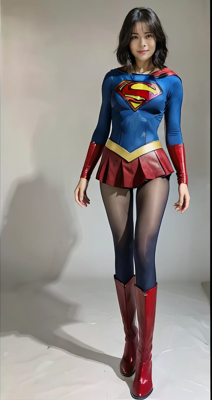 No background、(((Beautiful legs in black tights.)))、(((Legally express the beauty of your smile)))、((((Make the most of your original images)))、(((Supergirl Costume)))、(((Beautiful short bob hair)))、(((suffering)))、(((Please wear black tights....、Wear red boots)))、((Best image quality、8k))、((Highest quality、8k、masterpiece:1.3))、(((Preserve background )))、Sharp focus:1.2、Beautiful woman with perfect figure:1.4、Slim Abs:1.2、Wet body:1.5、Highly detailed face and skin texture、8k