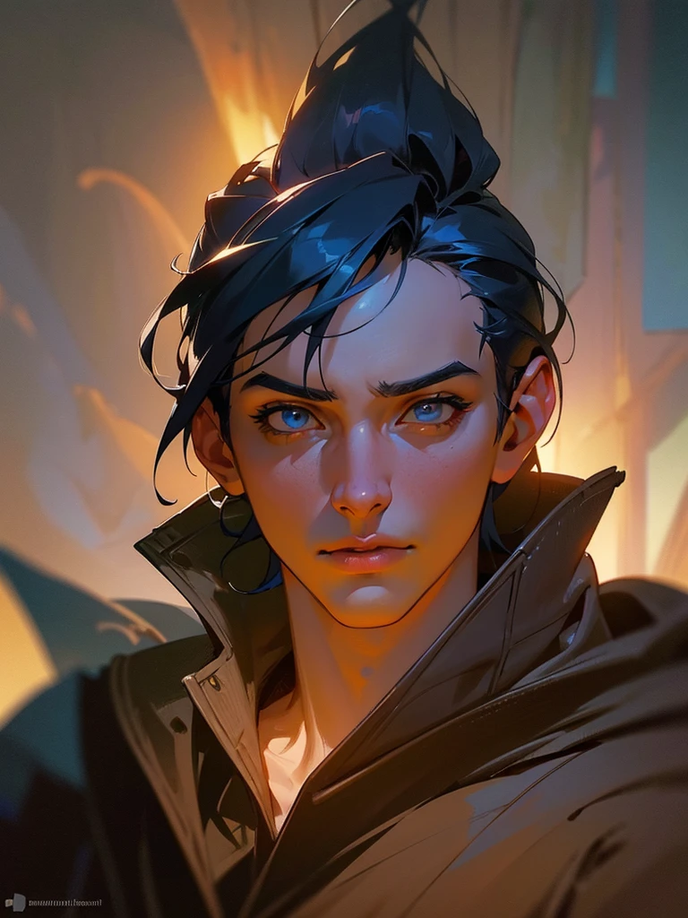 a calm teenage boy, villain, adventurer, detailed facial features, detailed eyes, detailed nose, detailed lips, high quality, 8k, hyper realistic, photorealistic, cinematic lighting, dramatic lighting, dark moody atmosphere, fantasy, science fiction, concept art style, intricate details, dramatic shadows, vibrant colors, warm color palette