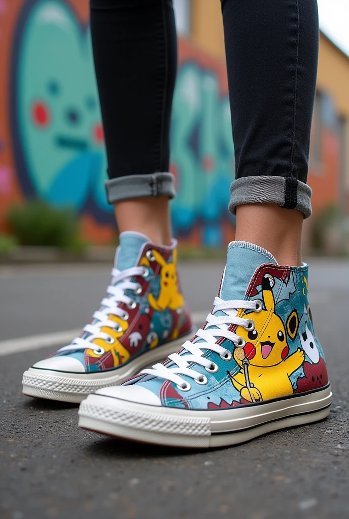 Custom shoes converse with anime decoration pokemon drawing