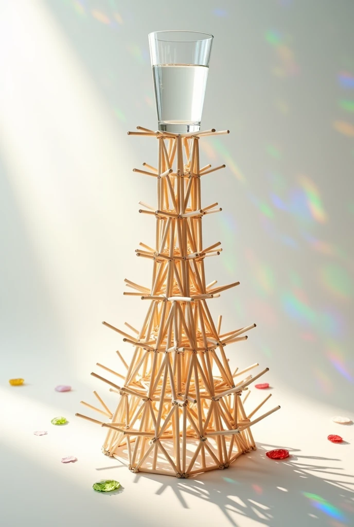 Design a toothpick tower with a glass on top 