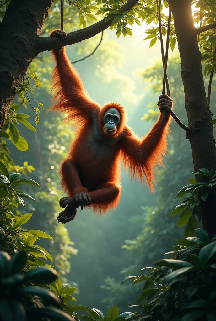 Orangutan in Borneo rainforest