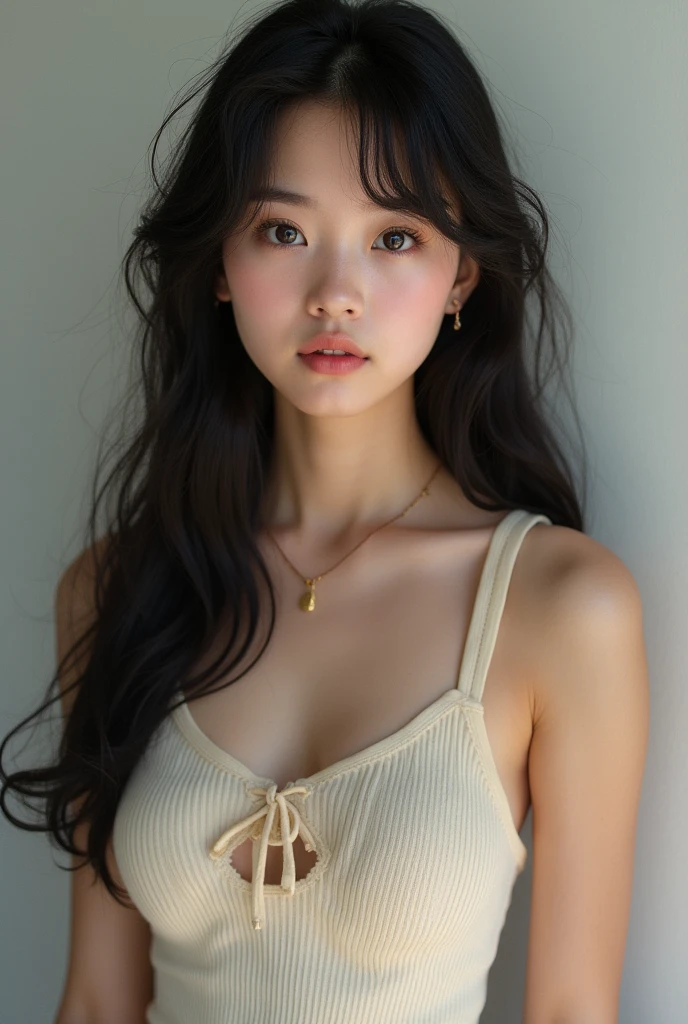Realな写真、Japan people、、Idol、cute、bangs、Long Hair、Tank top、Detailed face and body、Natural lighting、High resolution、Photorealistic、(Highest quality、8k、High resolution、masterpiece:1.2)、Super detailed、(Real、Photorealistic、Photorealistic:1.37)、Realな肌の質感、Detailed eyes and lips、Beautifully detailed face、Long eyelashes、Smooth Skin、Natural body shape、