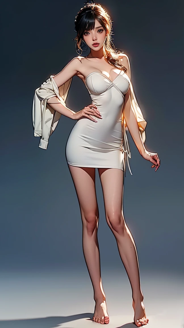 Browsing Caution, ((Highest quality,8k,High resolution,masterpiece:1.2)),((Character Concept Art)), 1 female, Age 27. Known for her lively personality and strong sense of responsibility, Yumi is、Embodied the role of a dynamic and glamorous high-end hostess club manager。. Her body language is as commanding as her appearance., Always exude confidence and charm. (((She is naked, barefoot))), She々A confident atmosphere。. ((Intricate details)), Very finely crafted needles, Very finely crafted fingers(((10 fingers))), (Stand with confidence), (Full-body showcase), (Show whole body), (No logos on background), (No logo), ((Plain background)), ((Plain background)), (((Sky Background))).
