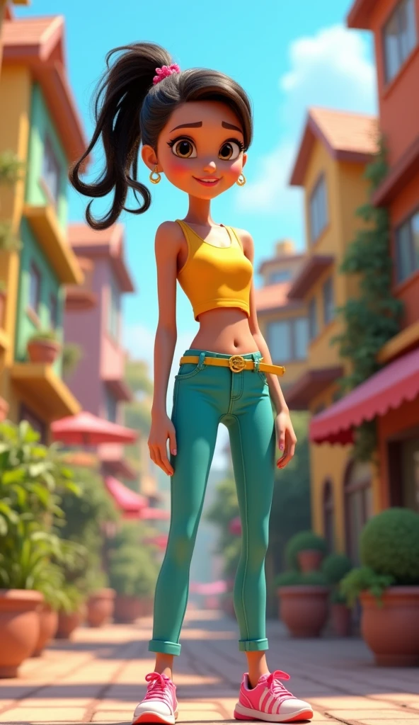 One girlfriends wearing a top pant 3d animation style attractive clothes or attractive look HD pixar 